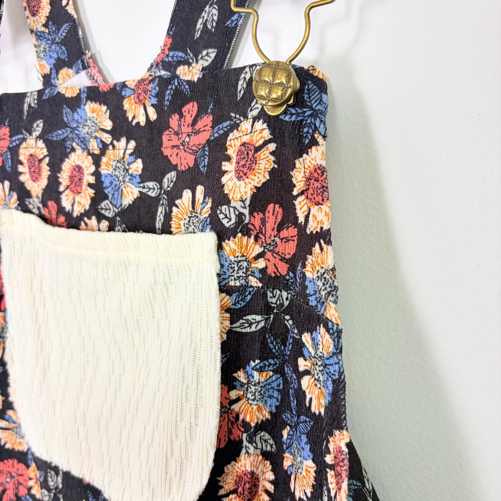 POL Printed Corduroy Patchwork Overalls Mixed Floral Wide Leg Large Boho Hippie - Picture 4 of 13